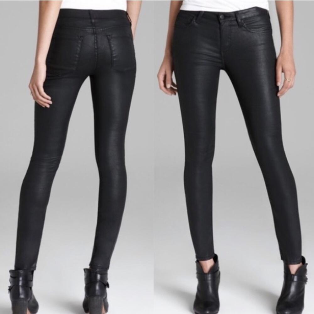 Joie Nailah Faux Leather Pants Black Coated Denim